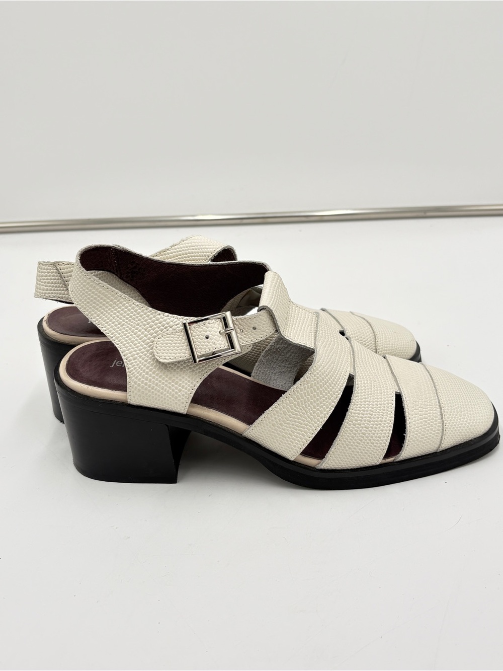 Jeffrey Campbell Finlay Fisherman Sandals Block Heel Ivory Lizard Leather Sz 8.5